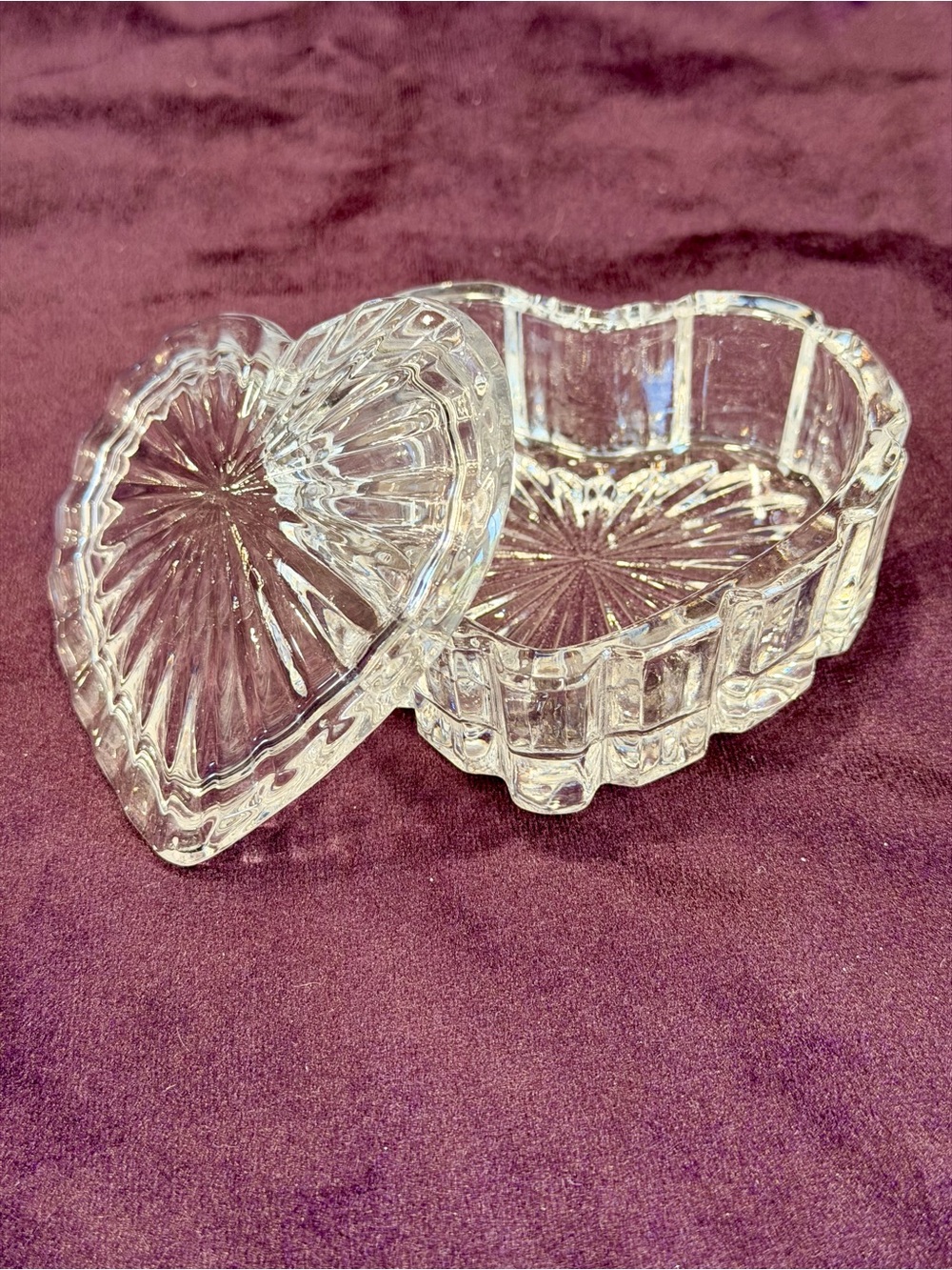 Vintage Lead Crystal Heart Shaped Trinket Box with Lid